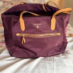 Michael Kors Plum Tote with Tan Accents